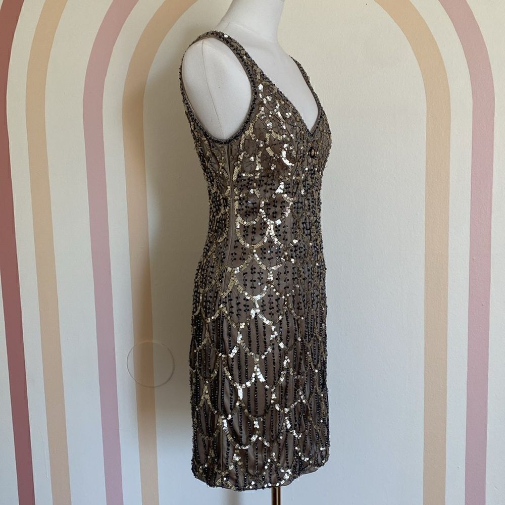 Sue Wong Nocturne Vintage Black ad Nude/ Cream Beaded Sequin Cocktail Dress Sz 8 - Picture 5 of 13